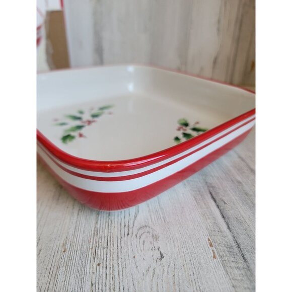 Lenox NEW holiday platter tray mistletoe serving Xmas square decor red green - Picture 5 of 11